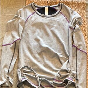EUC Lucy Lucy-Tech LS Striped Tee w/ Ruching SMALL